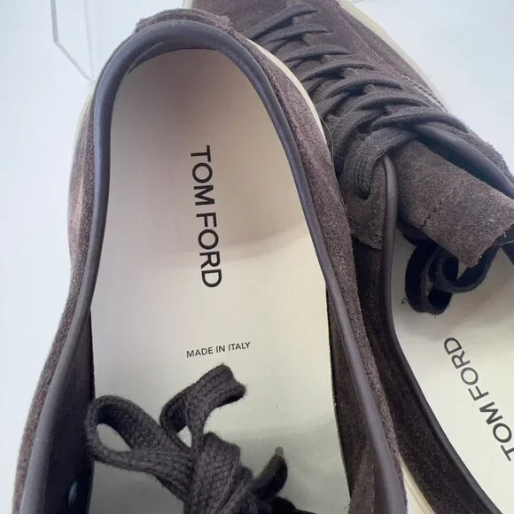 Tom Ford Cambridge Low Top Men Sneakers Suede Mocha Cream Shoes Size 10